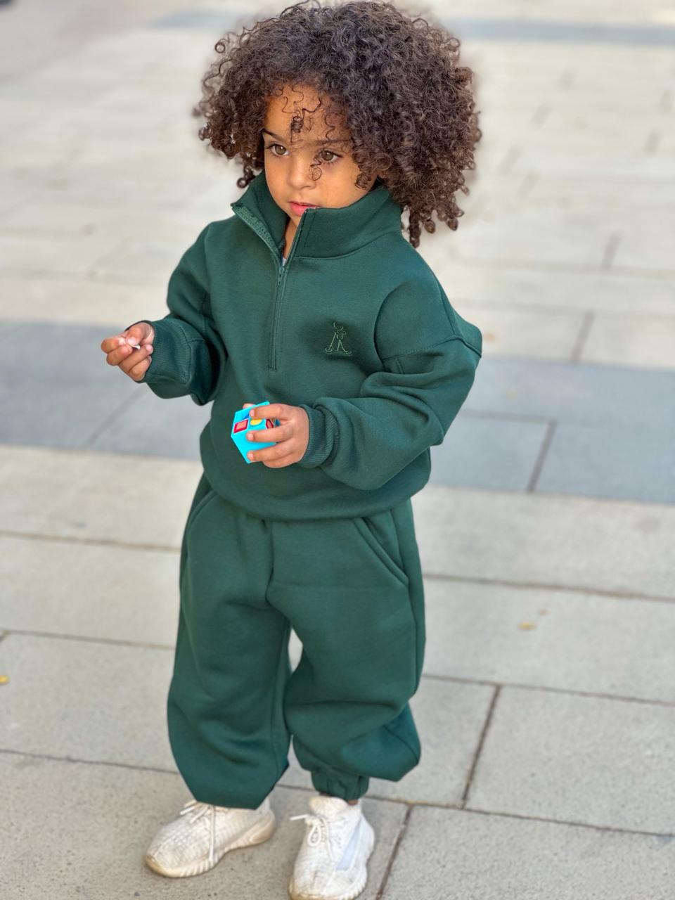 Dark Green Fleeced Zipper Set